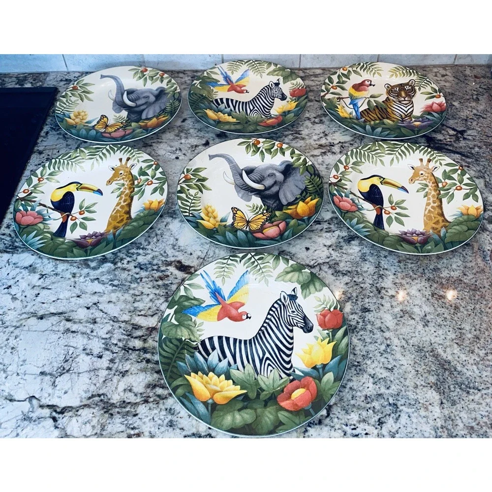 Set of 11 Sakura Jungle Animals Stephanie Stouffer Stoneware Dinner Salad 10